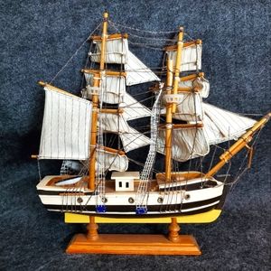 Wooden Ship Replica  Display Piece Cloth Sails, Metal Details Nautical